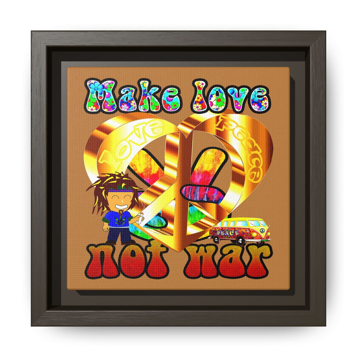 love peace - framed canvas art (light brown)