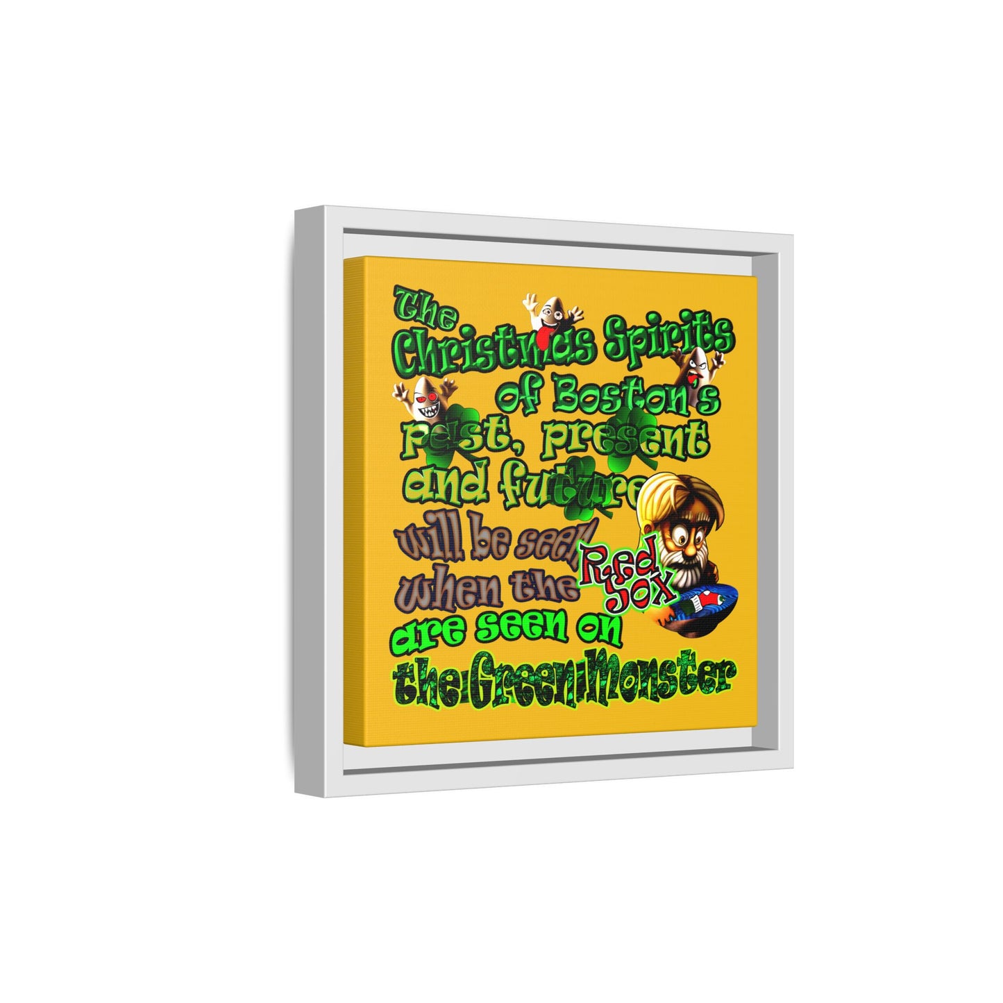 christmas spirits of boston - framed canvas art (yellow)