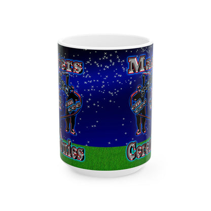 em cee squared - White Mug ('snoops' background)