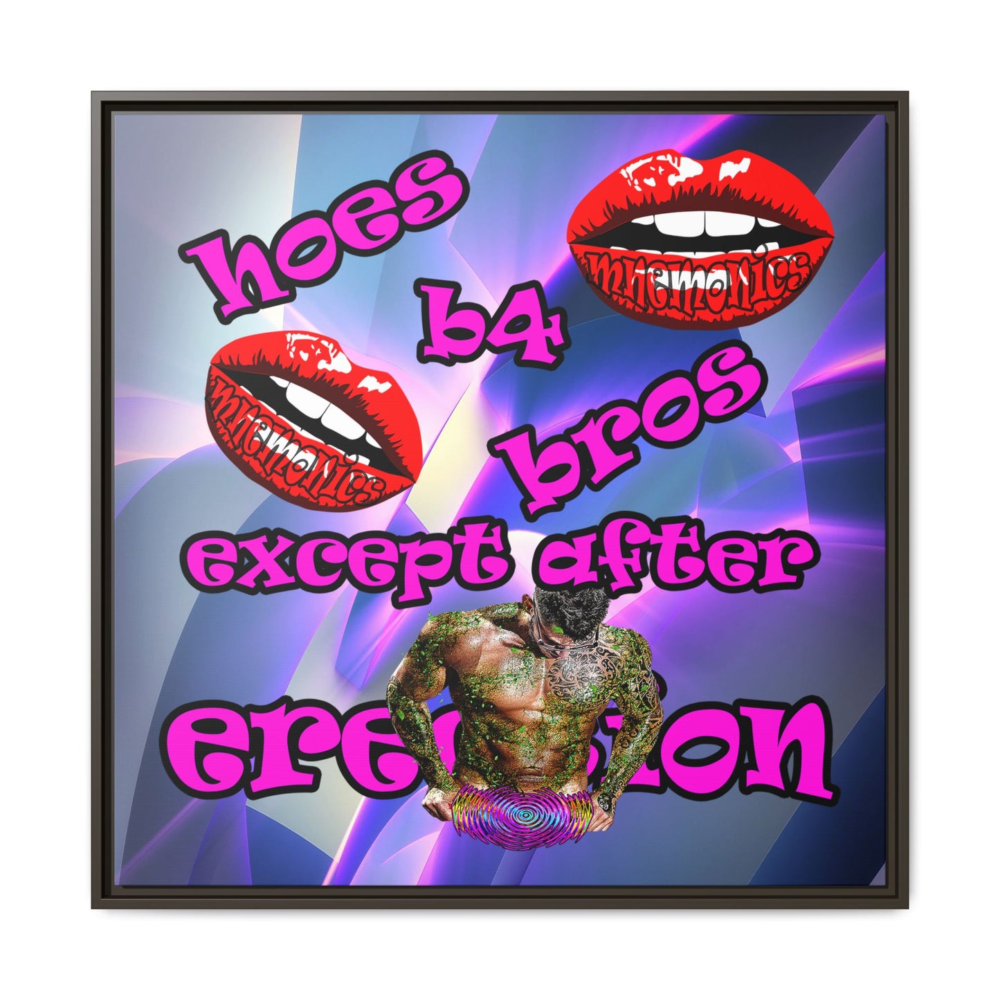 hoes b4 bros - framed canvas art (grey-pink wave)