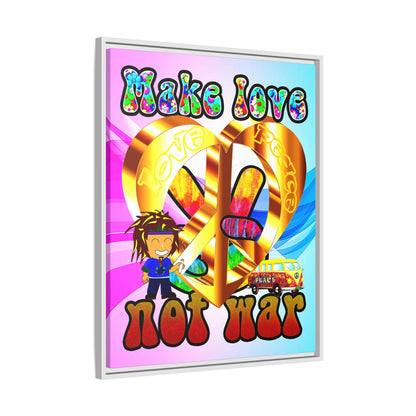 love peace - framed canvas art (light blue-pink wave)