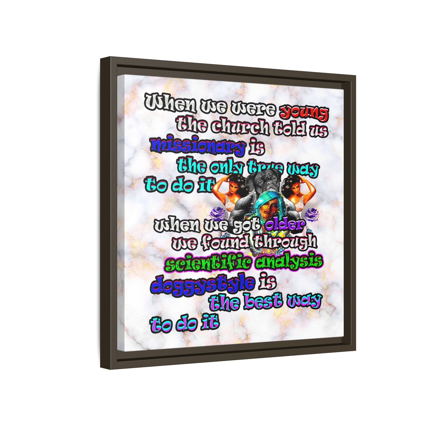 doggystyle - framed canvas art (white marble)