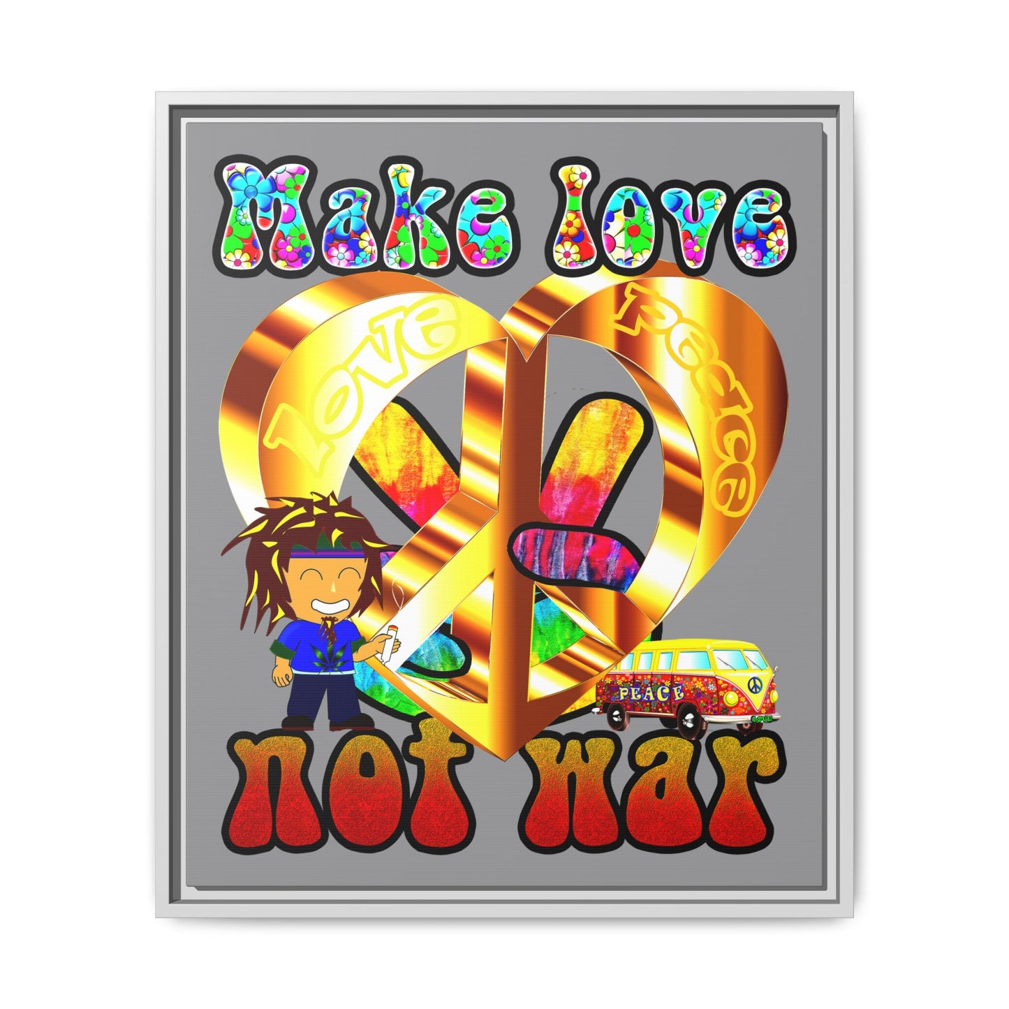 love peace - framed canvas art (grey)