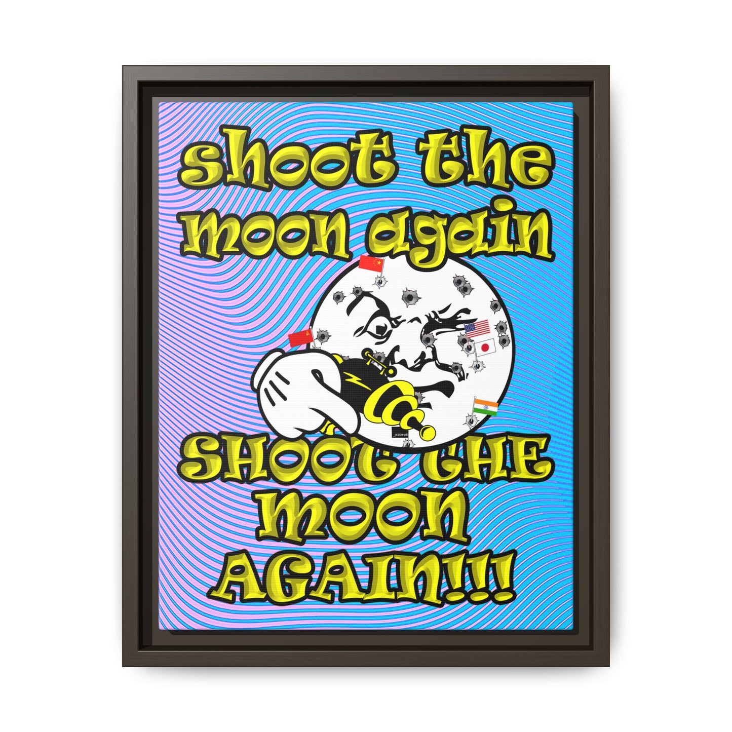 shoot the moon again - framed canvas art (light blue-purple wave)