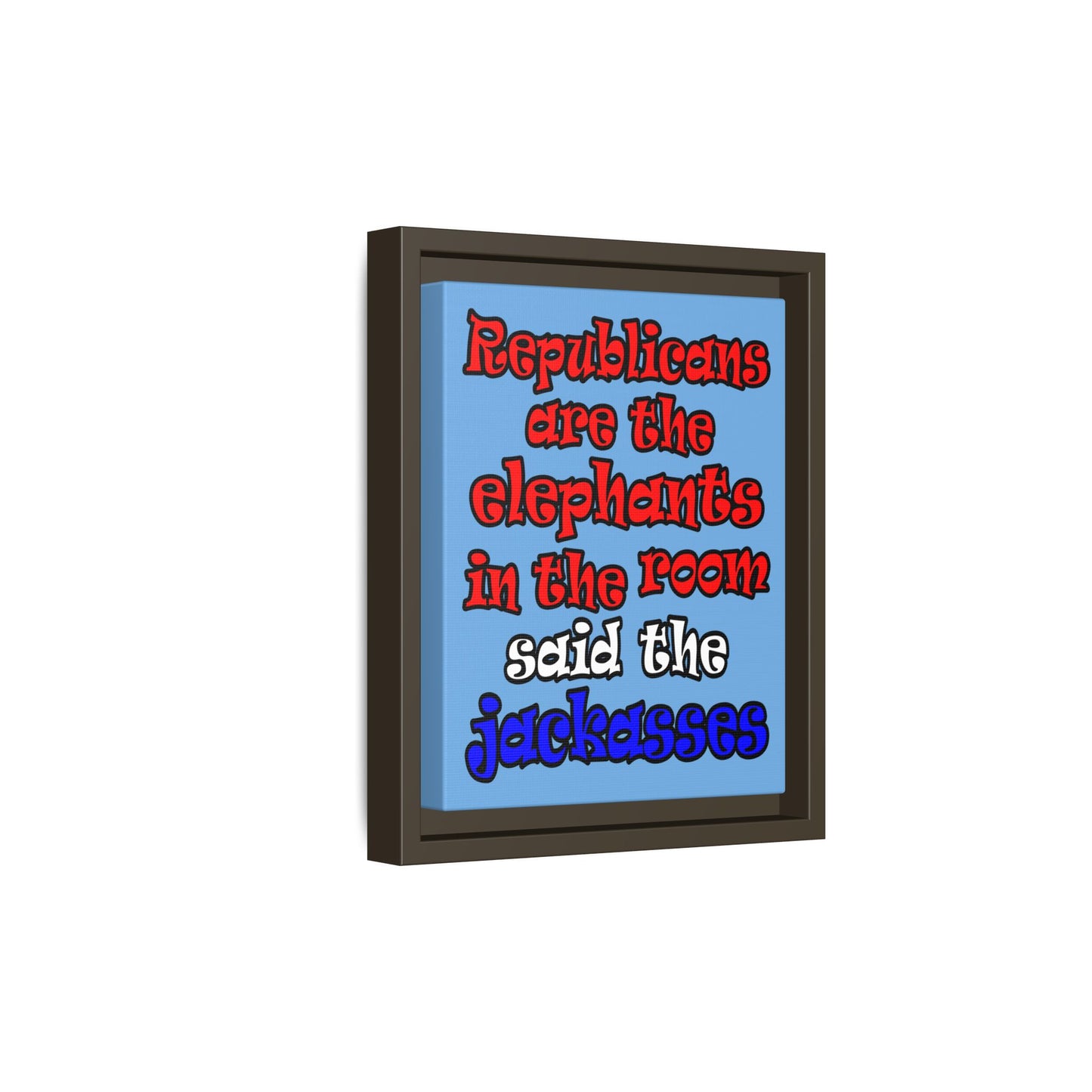 donkeys and elephants - framed canvas art (light blue)