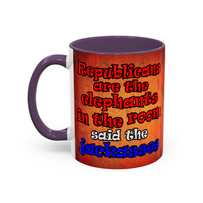 donkeys and elephants - Accent Mug (burnt orange)