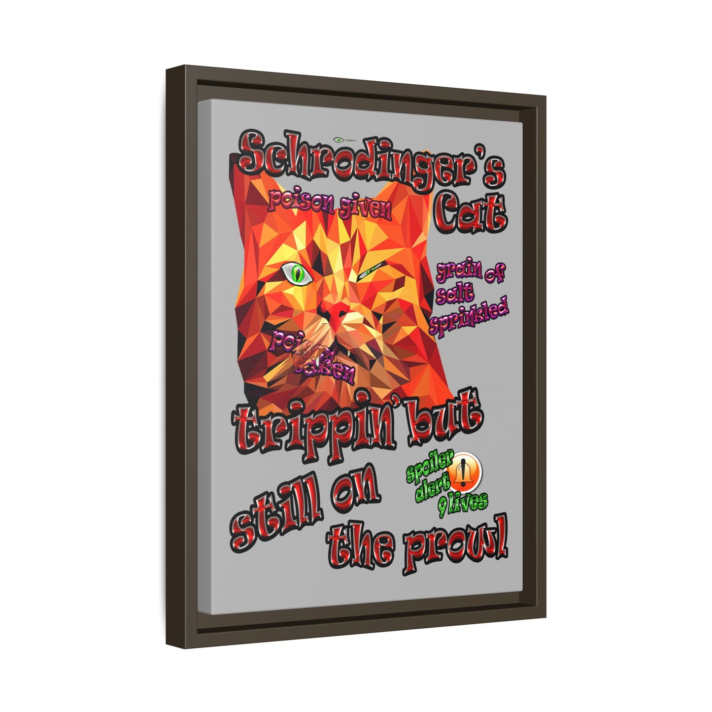 schrodinger's cat - framed canvas art (light grey)