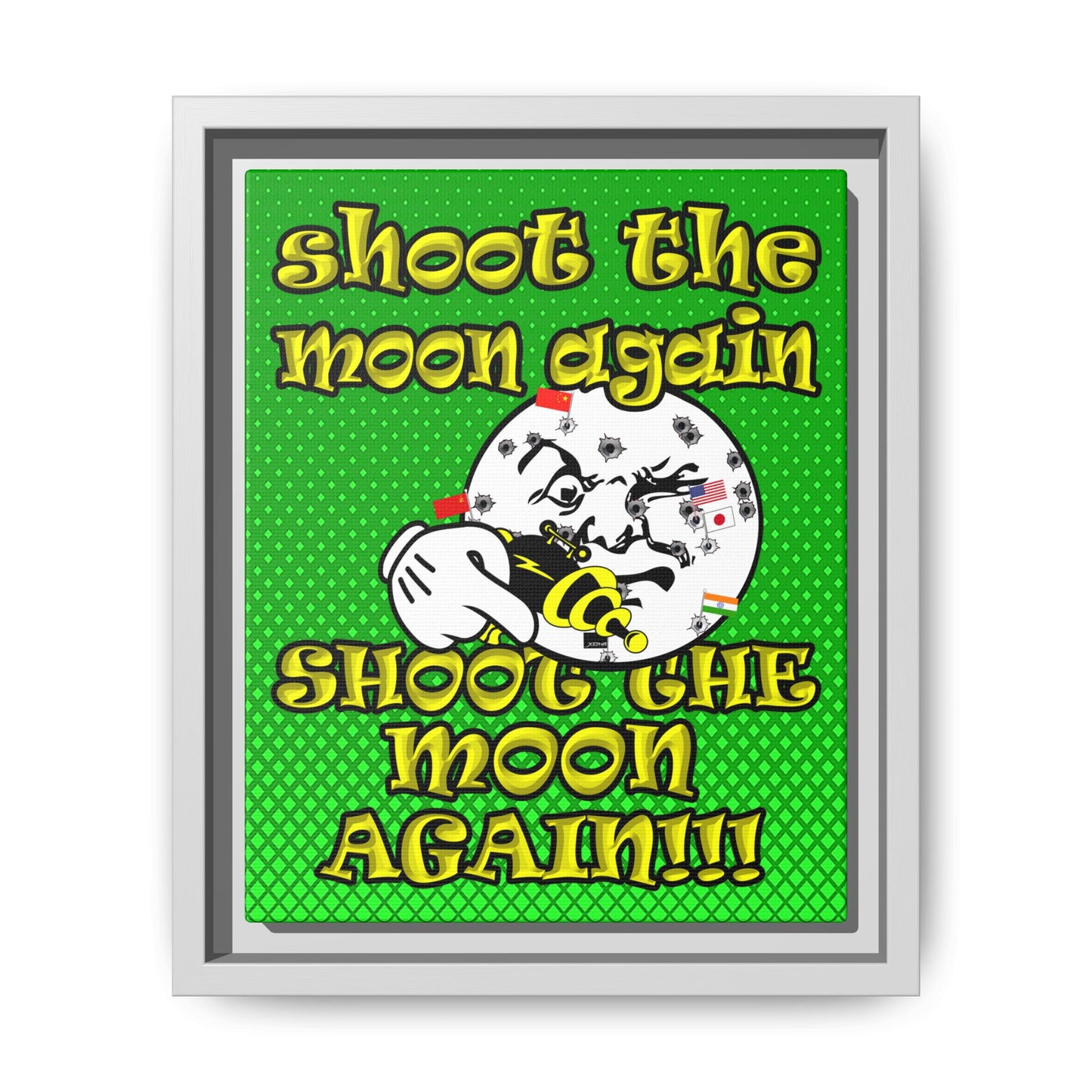 shoot the moon again - framed canvas art (logo green)