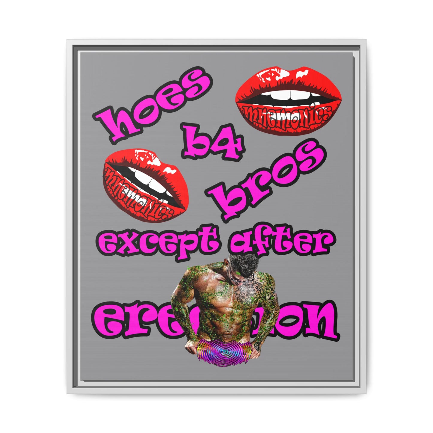 hoes b4 bros - framed canvas art (grey)