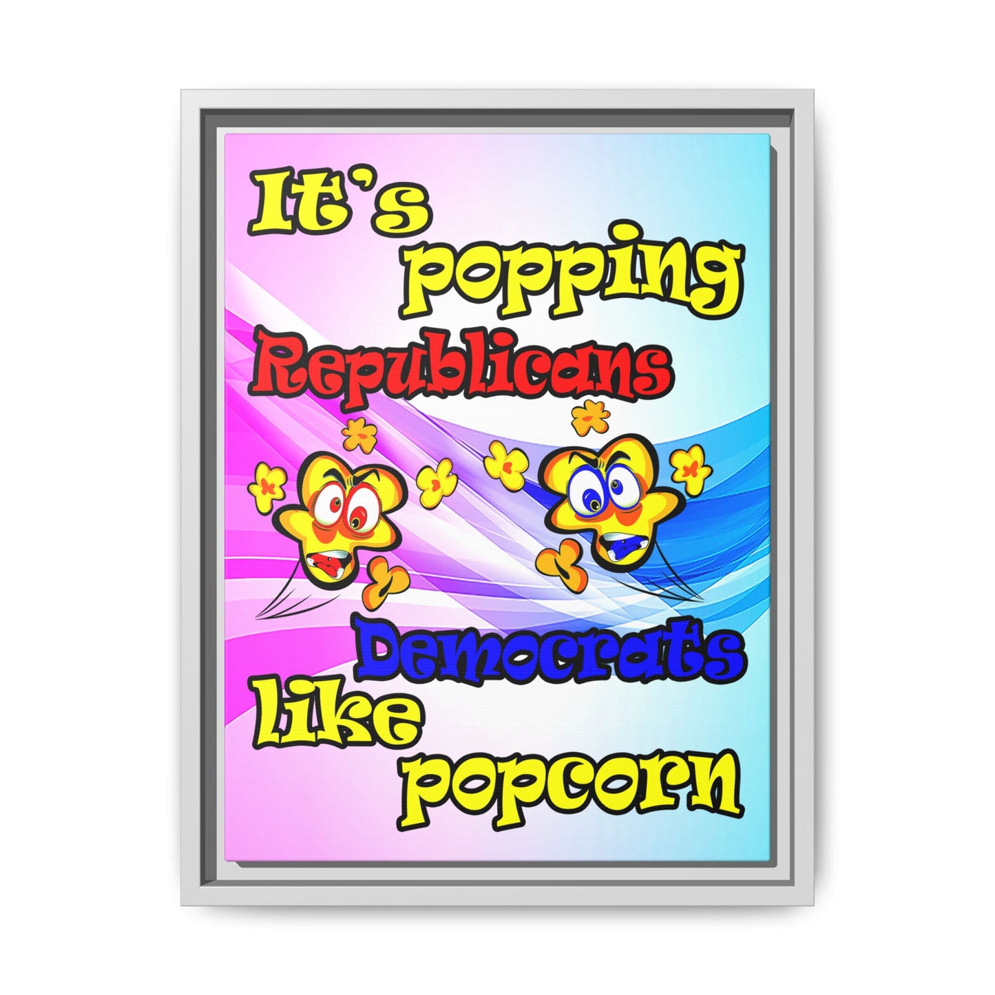 popping like popcorn - framed canvas art (light blue-pink wave)