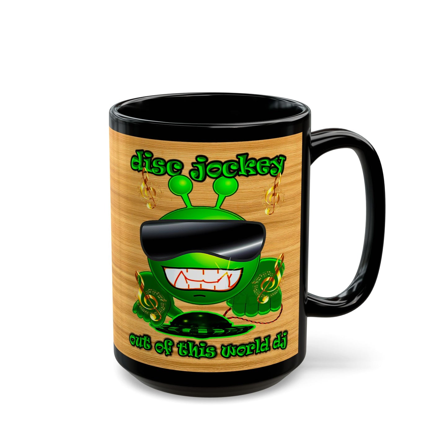 disc jockey - Black Mug (butterscotch wood finish)