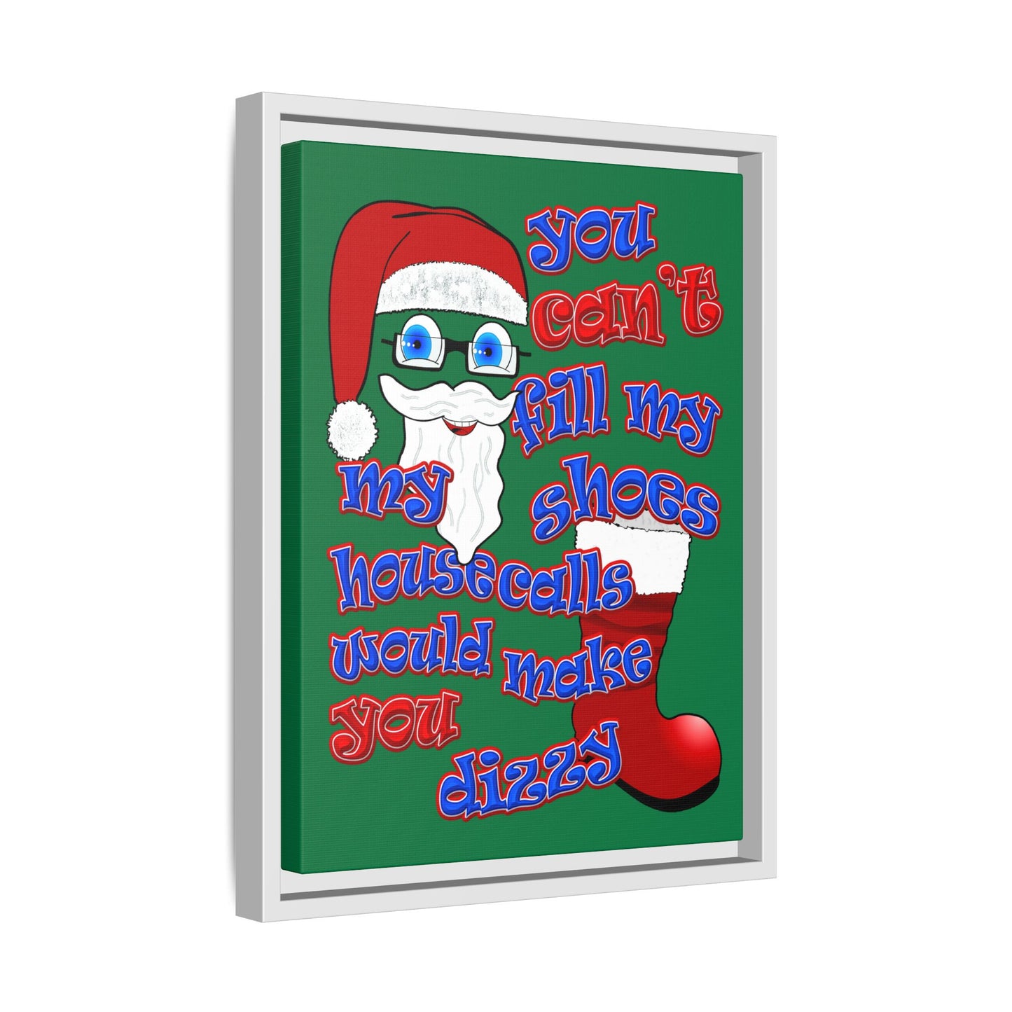 santa's shoes - framed canvas art (dark green)