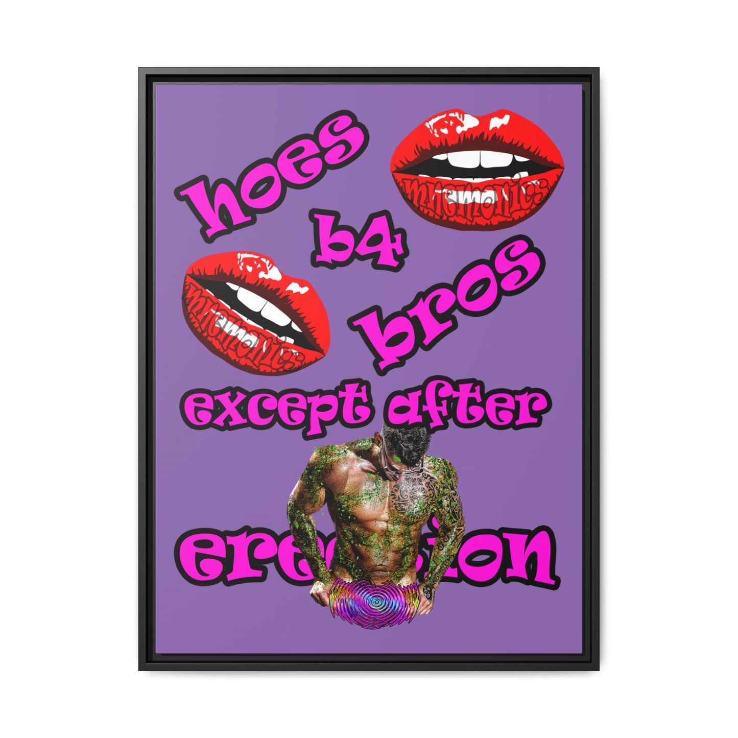 hoes b4 bros - framed canvas art (light purple)