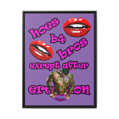 hoes b4 bros - framed canvas art (light purple)