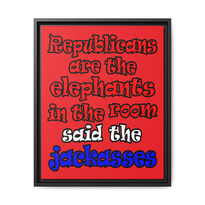 donkeys and elephants - framed canvas art (red)