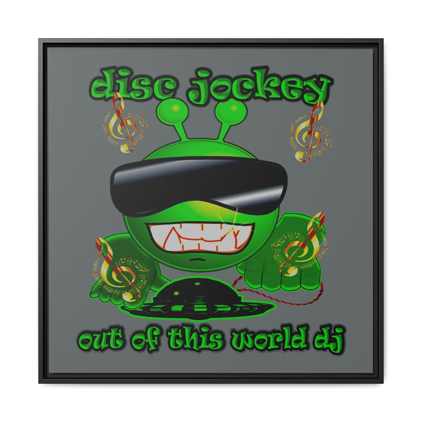 disc jockey - framed canvas art (dark grey)
