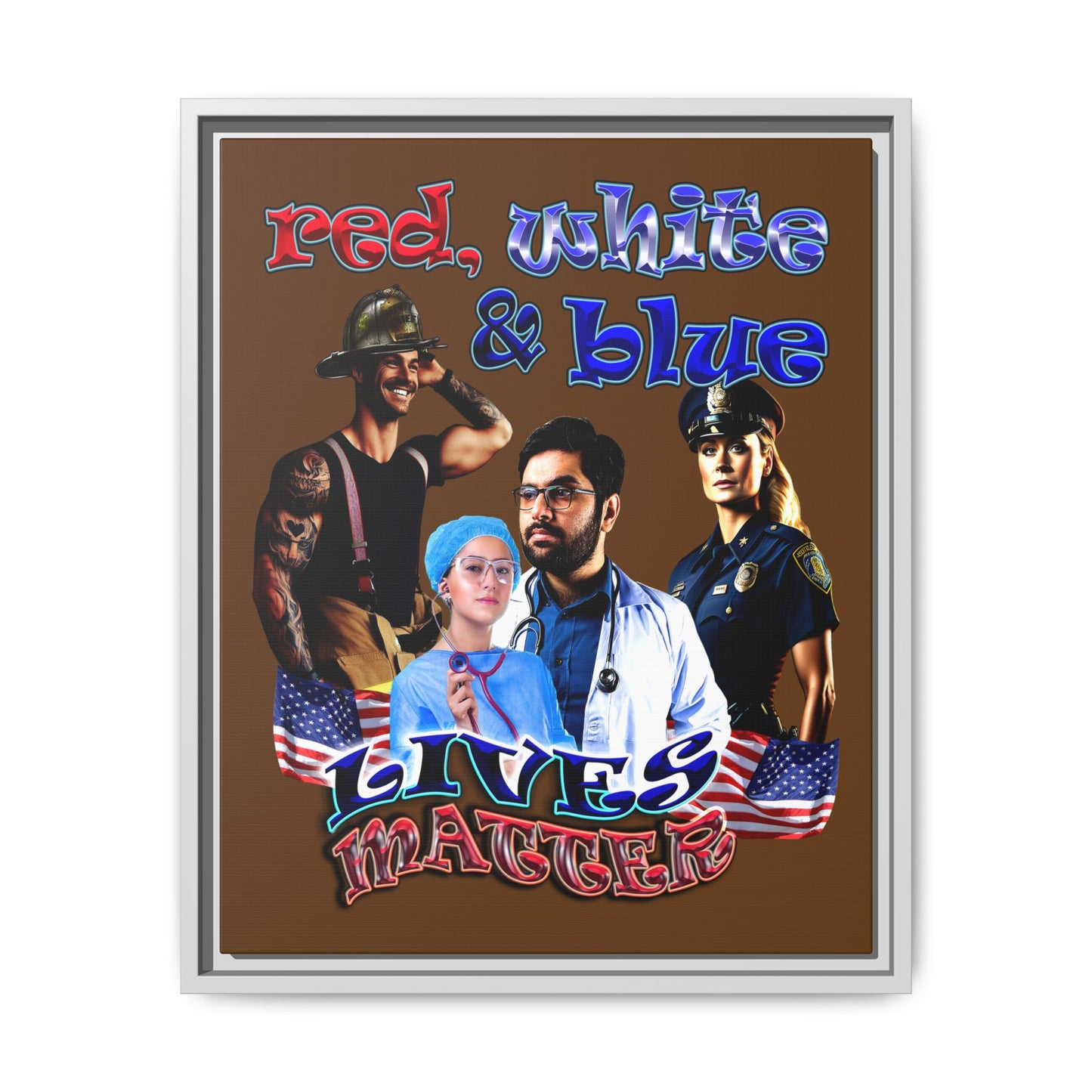 rw&b lives matter - framed canvas art (brown)