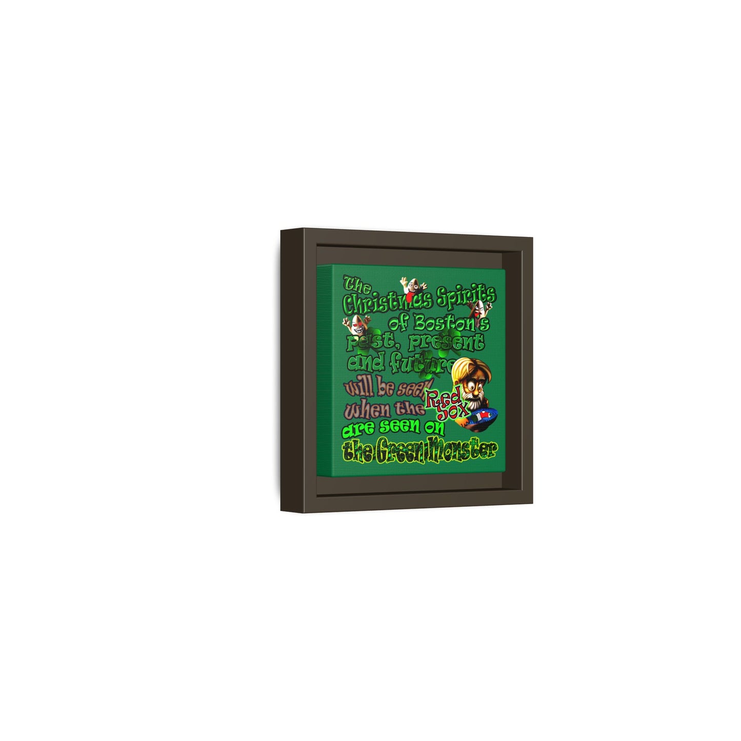 christmas spirits of boston - framed canvas art (dark green)