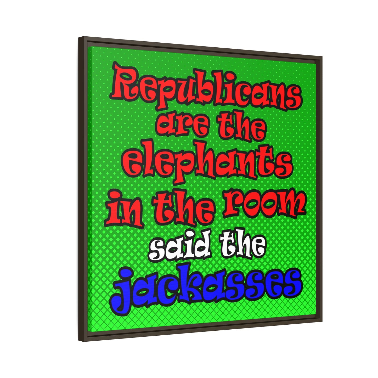 donkeys and elephants - framed canvas art (logo green)
