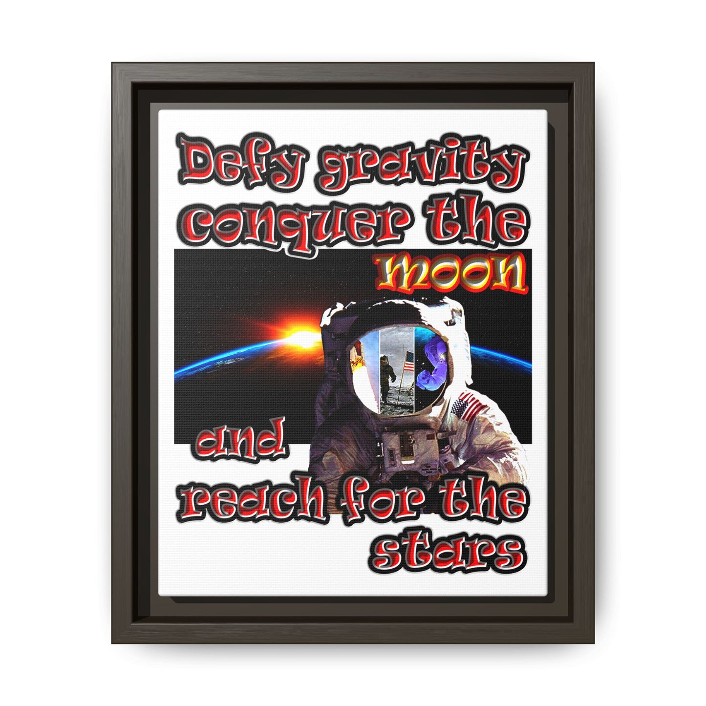 defy conquer reach - framed canvas art (white)