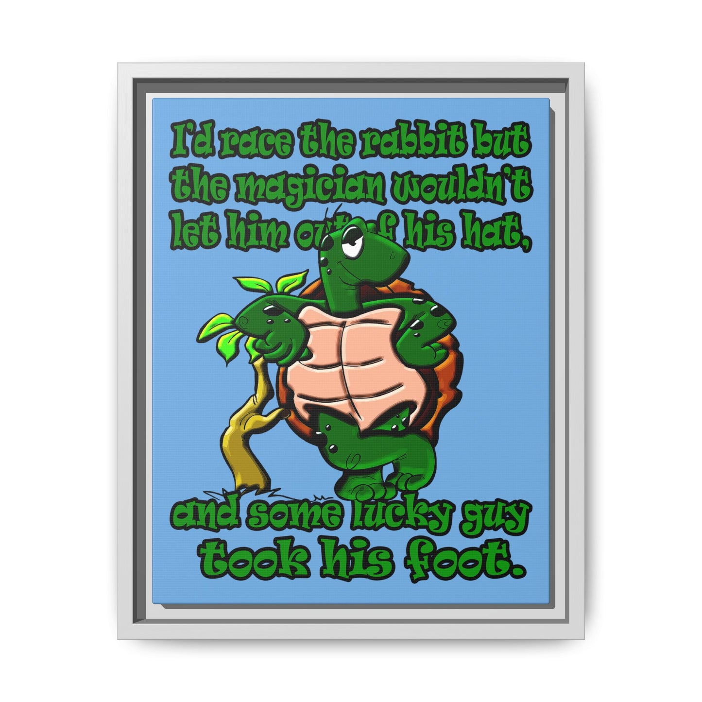turtle race - framed canvas art (light blue)