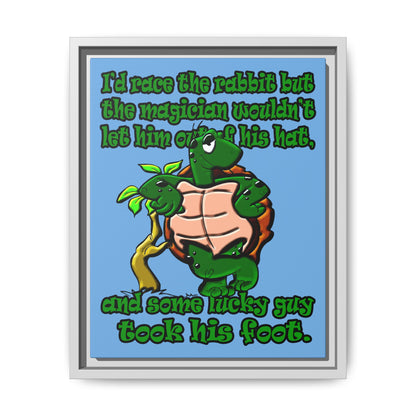turtle race - framed canvas art (light blue)