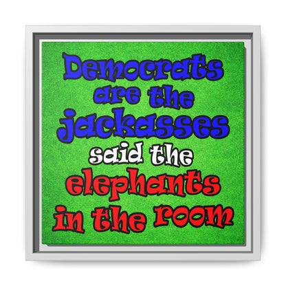 donkeys and elephants - framed canvas art (green turf)