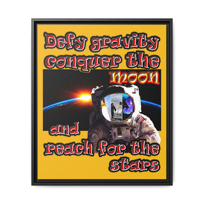 defy conquer reach - framed canvas art (yellow)