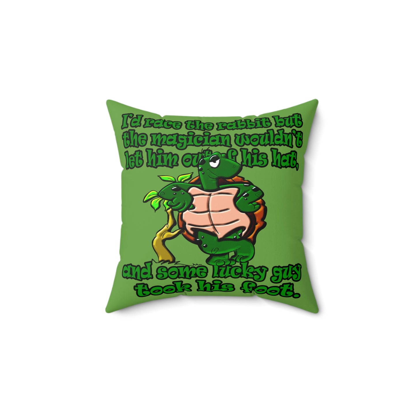 turtle race - Spun Polyester Square Pillow - (green)