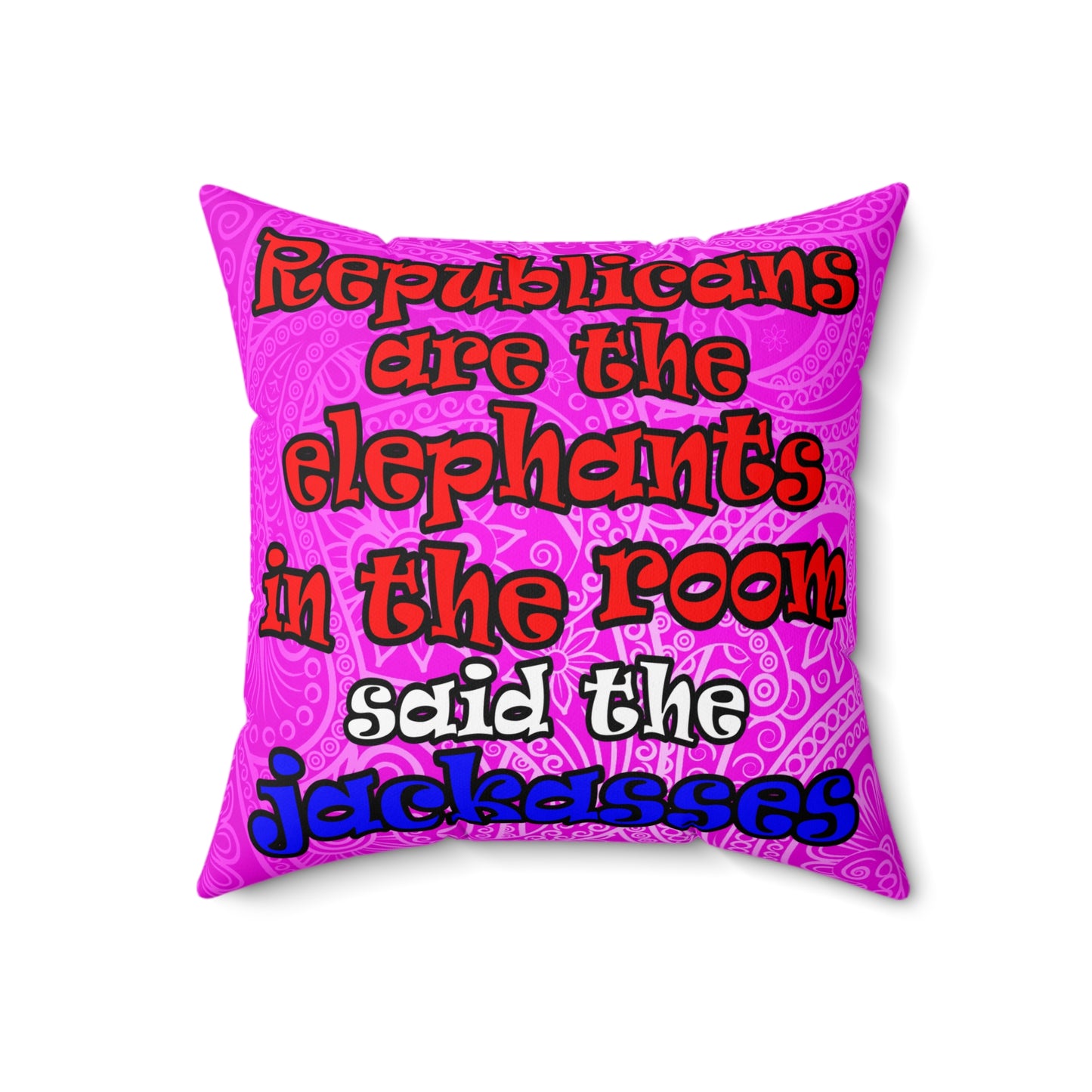 donkeys and elephants - Spun Polyester Square Pillow - (pink swirl)