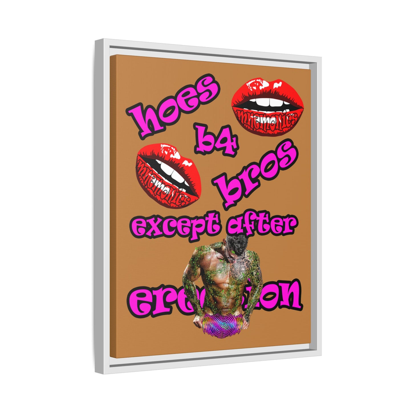 hoes b4 bros - framed canvas art (light brown)