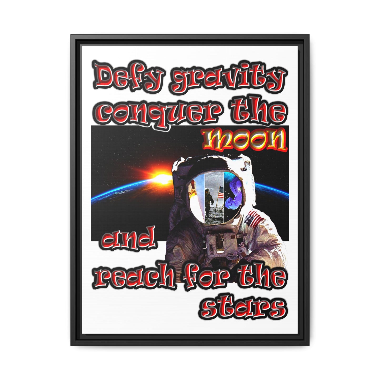 defy conquer reach - framed canvas art (white)