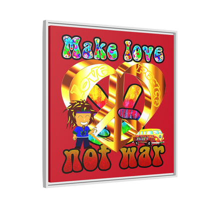 love peace - framed canvas art (dark red)