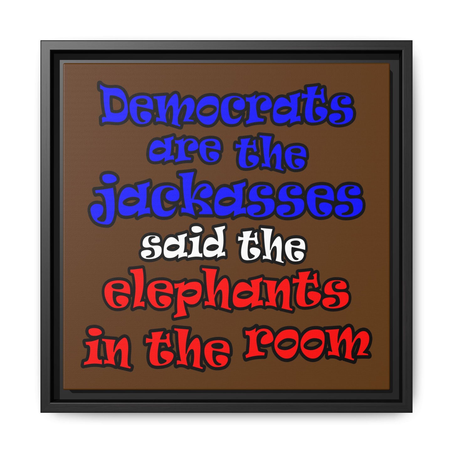 donkeys and elephants - framed canvas art (brown)