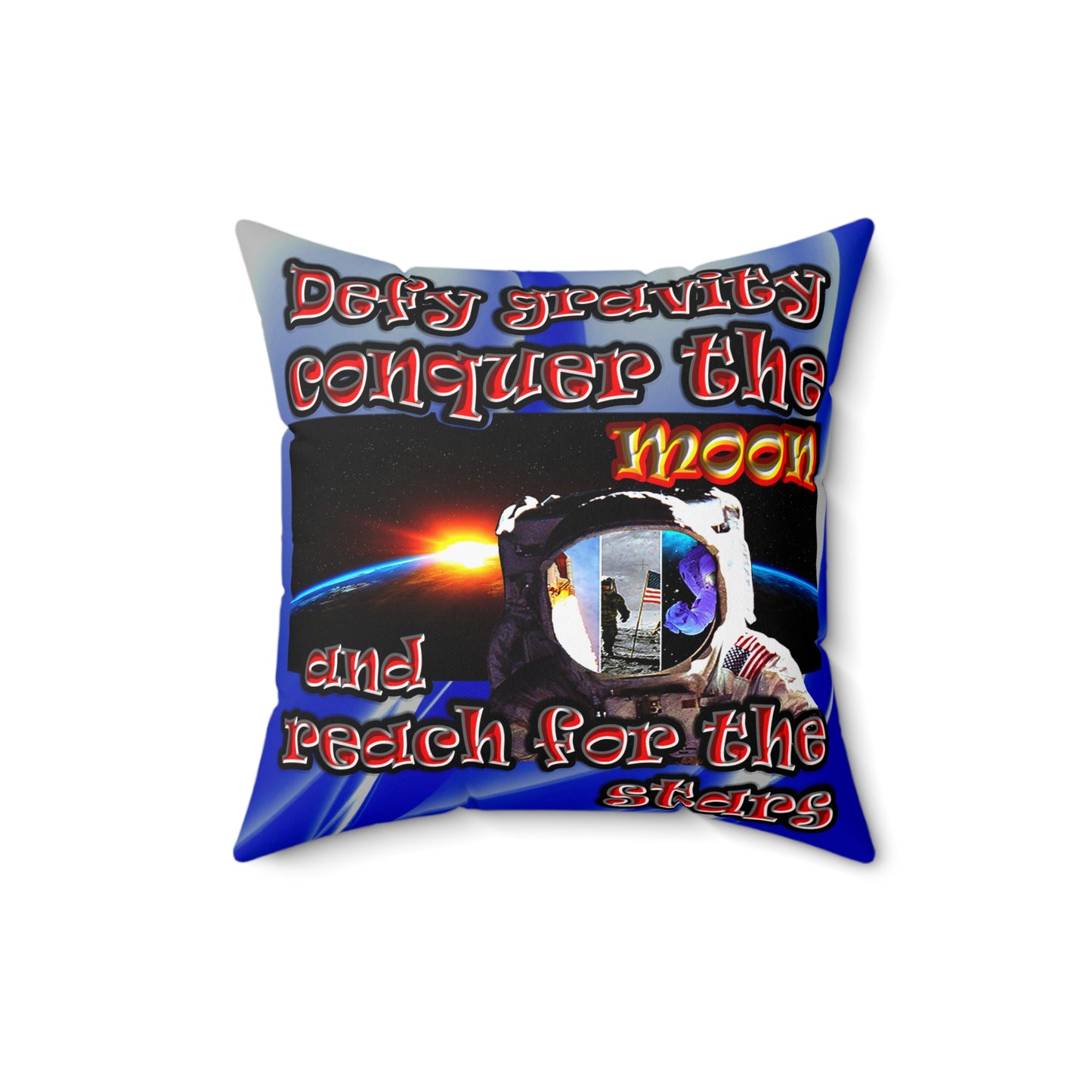 defy conquer reach - Spun Polyester Square Pillow - (blue-white wave)