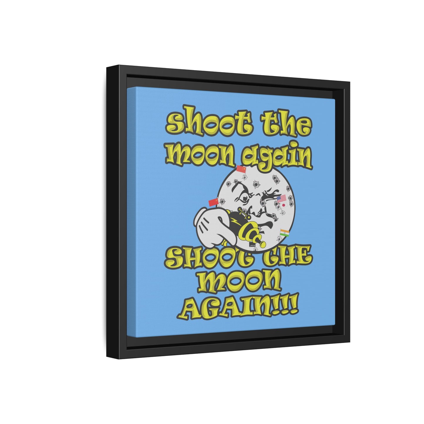 shoot the moon again - framed canvas art (light blue)