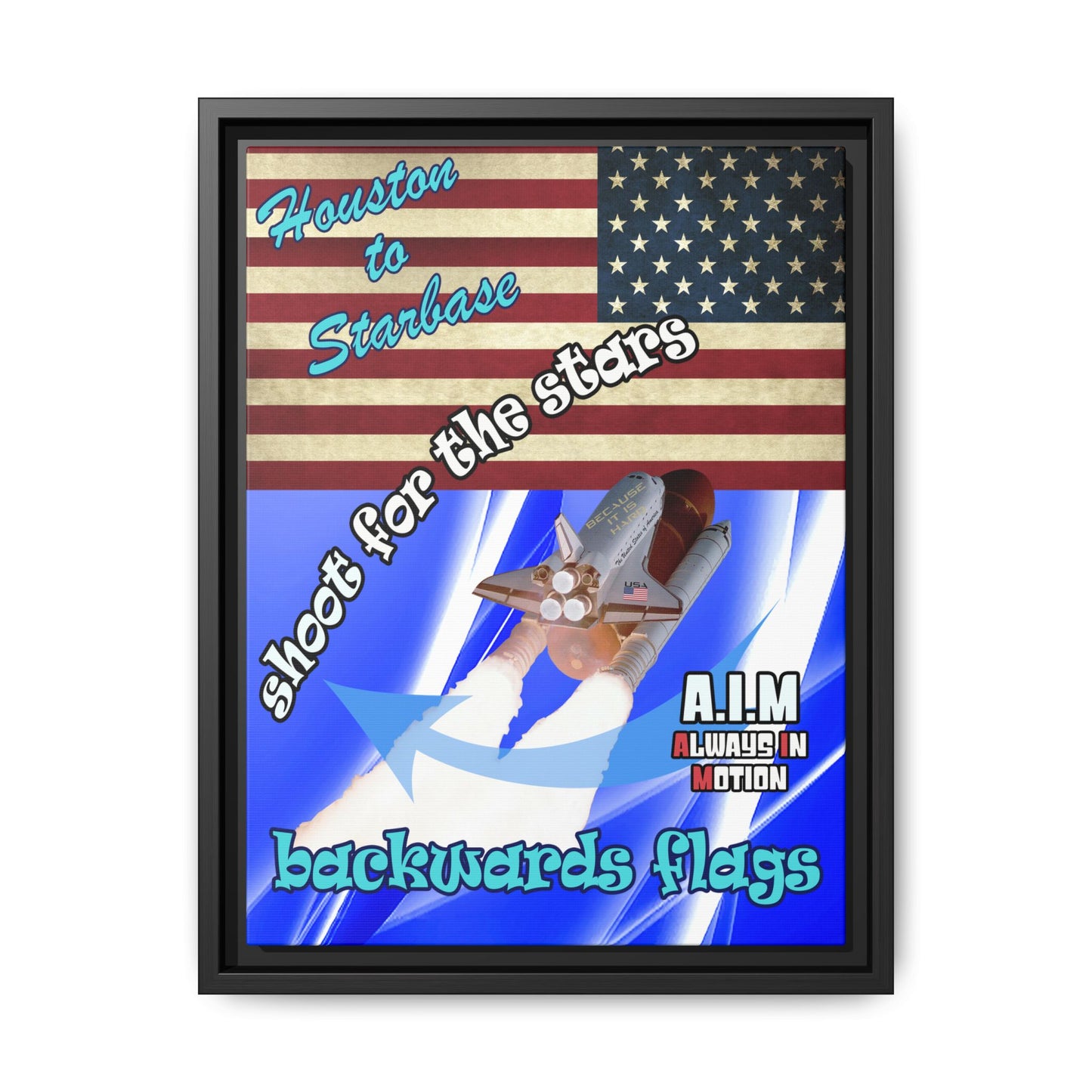 shoot for the stars - framed canvas art (blue-white wave)
