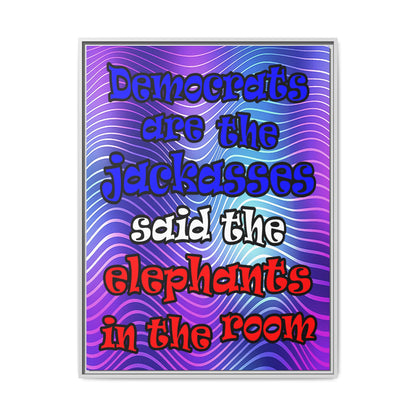 donkeys and elephants - framed canvas art (purple wave)