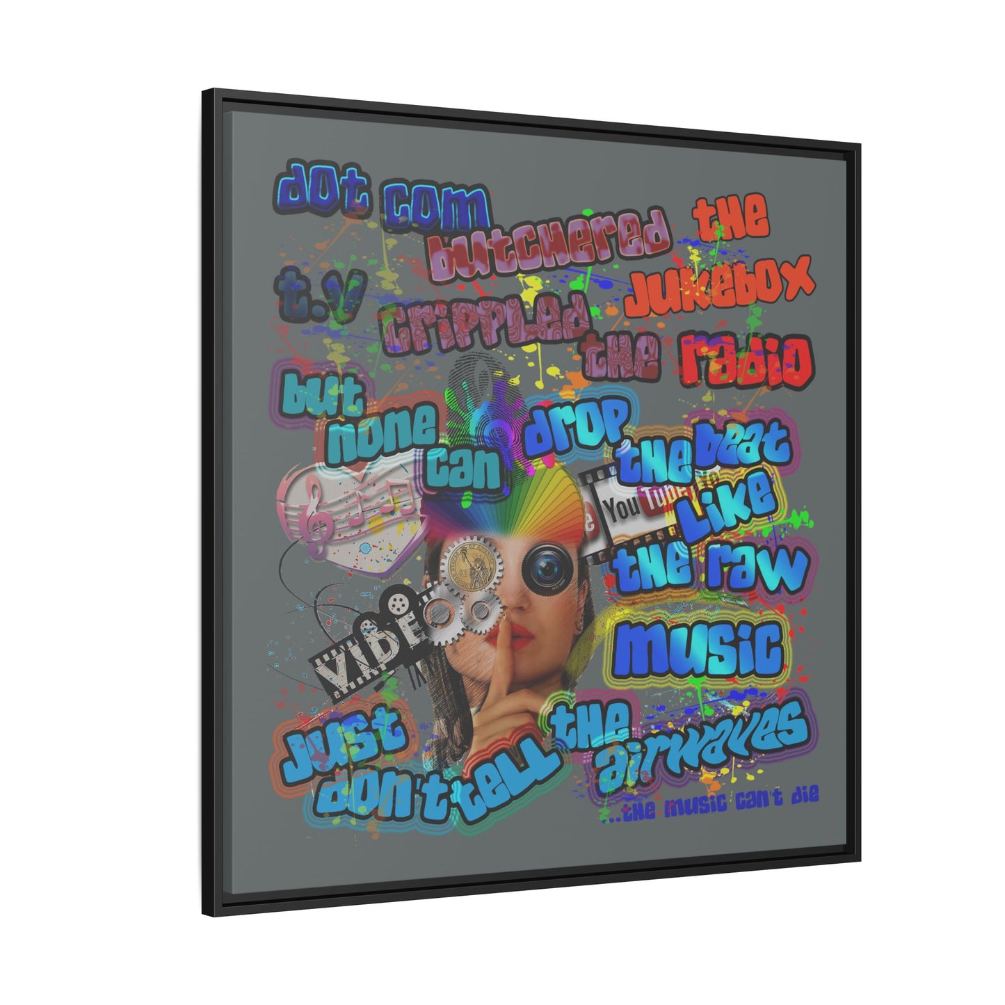 drop the beat - framed canvas art (dark grey)