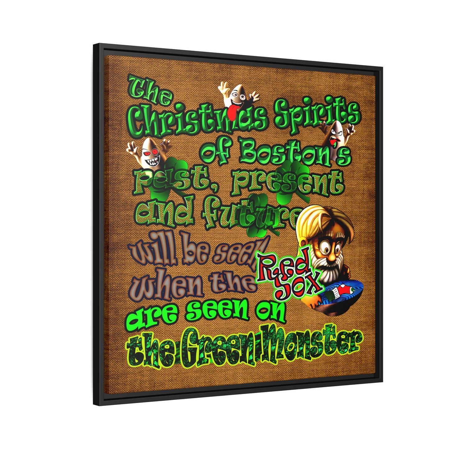 christmas spirits of boston - framed canvas art (brown papyrus)