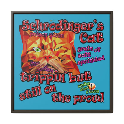 schrodinger's cat - framed canvas art (turquoise)