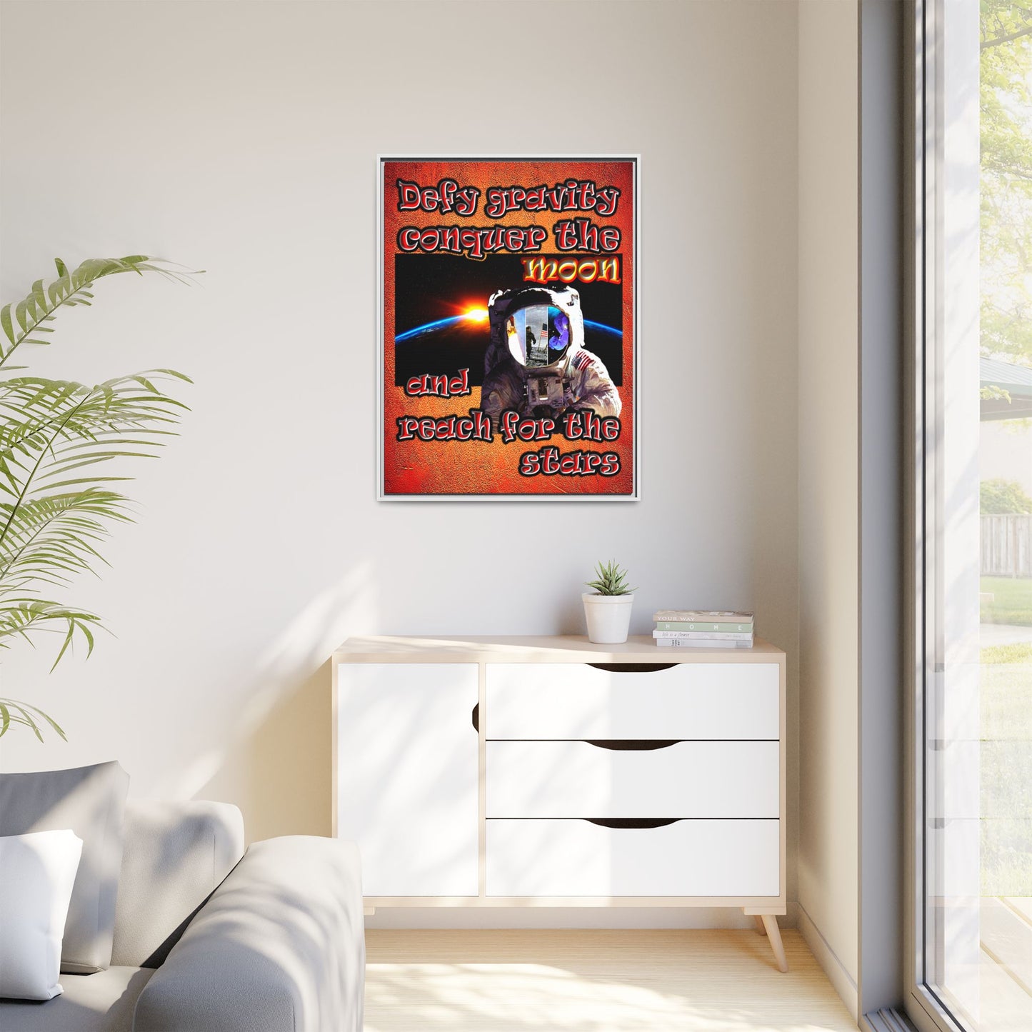 defy conquer reach - framed canvas art (burnt orange)