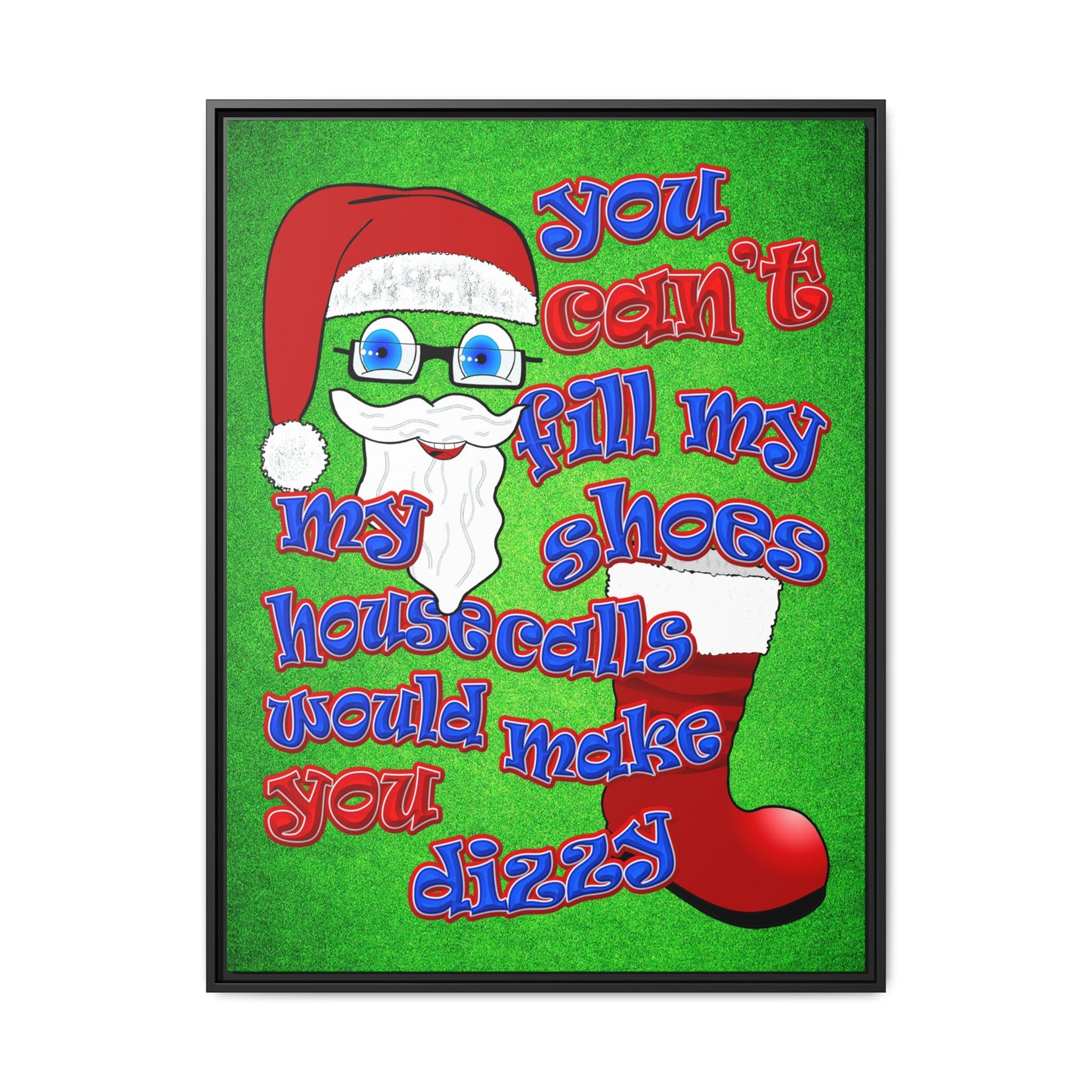 santa's shoes - framed canvas art (green turf)