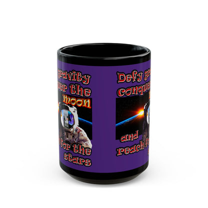 defy conquer reach - Black Mug (purple)