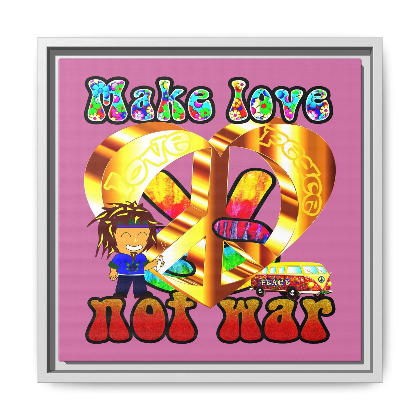 love peace - framed canvas art (light pink)