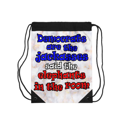 donkeys and elephants - Drawstring Bag (white marble)
