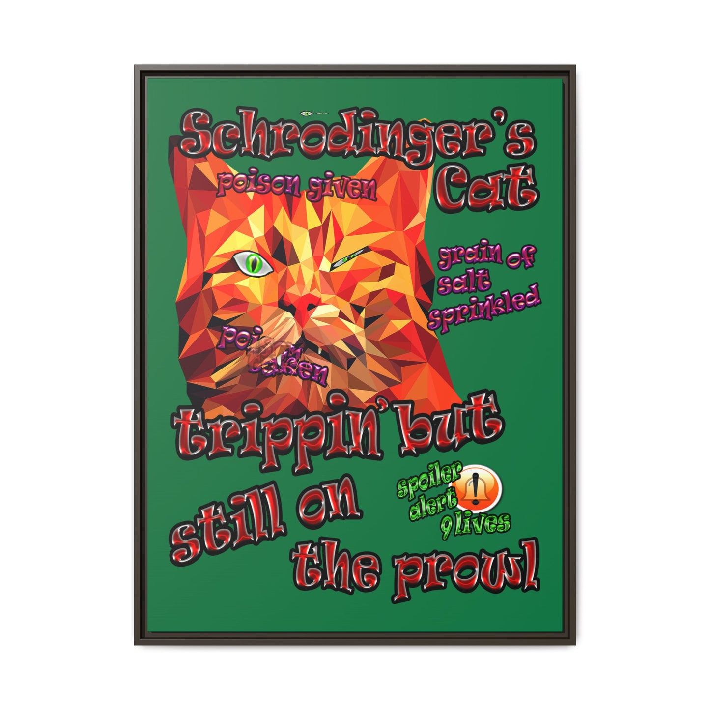 schrodinger's cat - framed canvas art (dark green)