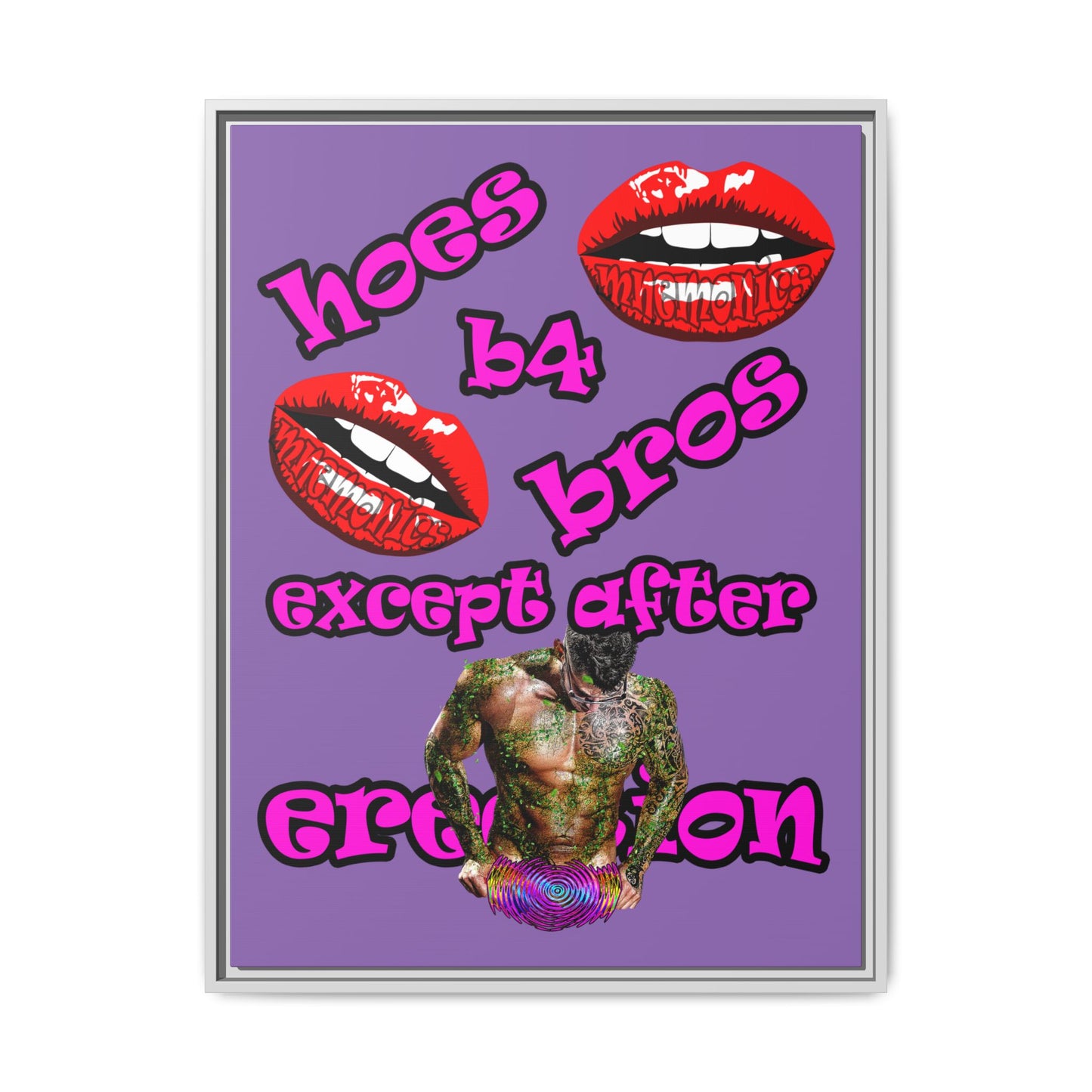 hoes b4 bros - framed canvas art (light purple)