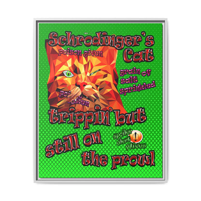 schrodinger's cat - framed canvas art (logo green)