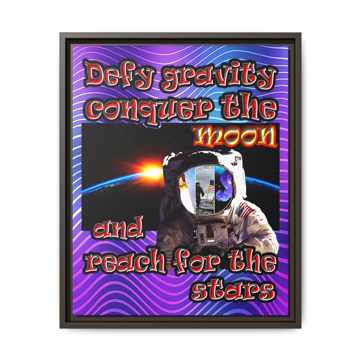 defy conquer reach - framed canvas art (purple wave)